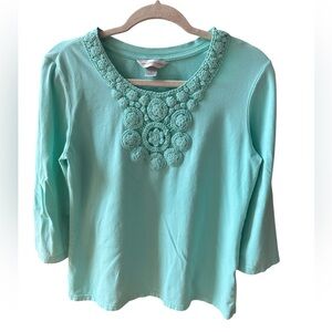 Christopher & Banks Mint Green Crochet-Neck Long Sleeve Tee
